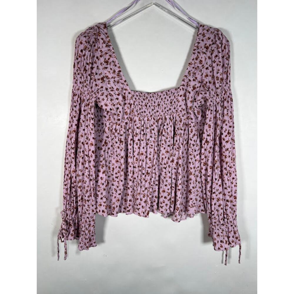 Urban Outfitters Women's Allie Tie-Sleeve Blouse L Purple Floral Print Boho - Picture 5 of 11